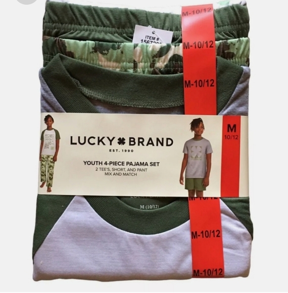 Brand New Boy's Size Medium 10/12 4 Pece PJ Set 2 Tee's Short & Pant - Picture 1 of 5